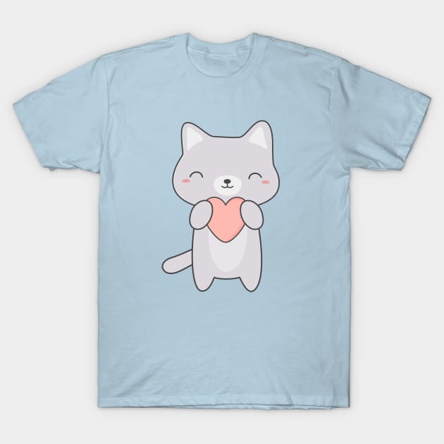 Kawaii Cute Gray Cat T-Shirt T-Shirt by happinessinatee